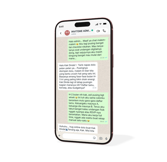 Contoh percakapan konsultasi WhatsApp inviteme.id