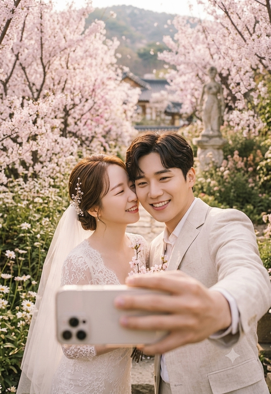 Ilustrasi pasangan pengantin bergaya editorial